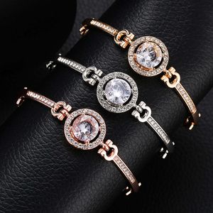 Moda mujer Simple cristal pulsera de oro rosa pulseras de mujer brazaletes de diamantes joyería de mano regalos para niñas