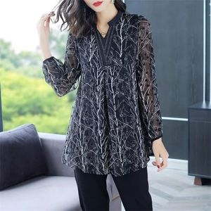 Fashion Women Spring Summer Style Chiffon Blouses Women Csual Long Sleeve Plus Size Print Loose Shirt Elegant Women Tops DF3618 210225