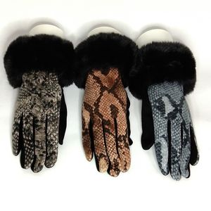 Gants chauds d'hiver en daim pour femmes, à la mode, pour écran tactile, fausse fourrure de lapin, motif serpent, Plus velours épais, gants de conduite