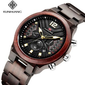 Mode bois hommes montre Relogio Masculino Top marque de luxe élégant chronographe montres militaires montres en montre-bracelet en bois fo283U