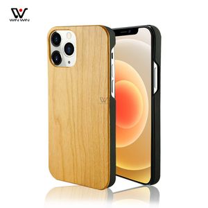 Cajas de cáscara de teléfono de PC de madera de moda a prueba de golpes para iPhone 12 Pro Max Mini cubierta Grabado de naturaleza genuina Caja de bambú de madera en blanco 2021 al por mayor