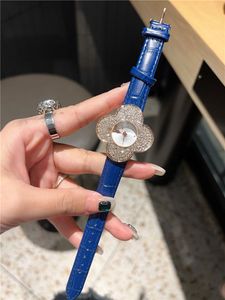 Reloj De pulsera De moda para mujer, reloj De cuarzo con correa De cuero De lujo estilo flor De cristal, regalos F1 5614