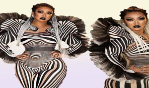 Moda Zebra Patrón Jumpsuit Women Singer Sexy Stage Outfit Bar DS Dance Cosplay Bodysuit Performance Show Costume 2203224679140