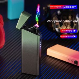 À la mode coloré USB rechargeable plus léger en double arc Cigarette Light Outdoor Windproofr Men Gift Cigarette Accessoires