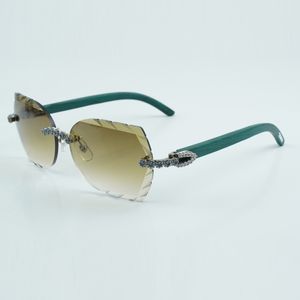 Nuevo producto de moda ramo azul diamante y gafas de sol cortadas 8300817 con pata de madera verde natural tamaño 60-18-135 mm