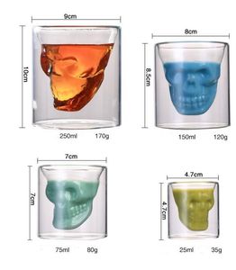 Fashional Creative Bar Party Drinkware Skull Copa de vino transparente Skull Glass Shot Cerveza Vasos de whisky Crystal Skeleton Water Cup