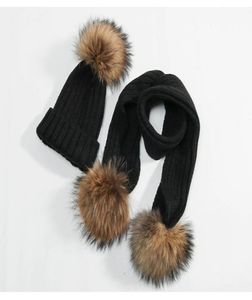 Fashionand S, juegos de bufanda para niños Winter Real Fur Sombrá desmontables Kit de bufanda de gorro de esquí sólido Kit de fiestas de Navidad JJ199167096581