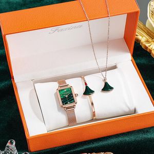 FASINA ensemble de montres de mode dames 30mm Quartz montre-bracelet étanche quotidienne Bracelet collier kit cadran carré vert festival cadeau d'anniversaire