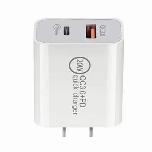 Adaptador de viaje Cargador de pared 20W PD 3.0 USB C a C Cable adaptador de enchufe de alimentación rápida para Iphone Samsung Huawei Xiaomi EE. UU. Enchufe de la UE Color blanco 100 unids / caja