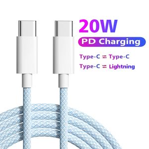 Câble de charge rapide type-c PD 20W USB C vers USB C câble de données tressé en Nylon pour iPhone 15 Pro Max câble de charge 1M 1.5M 2M