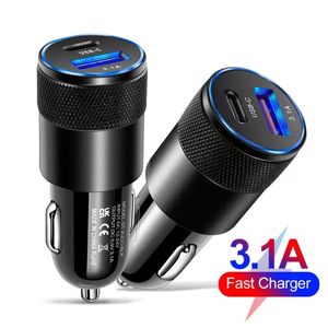 3.1A 15W Cargador de coche USB con adaptador de encendedor de cigarrillos de aleación de aluminio PD Cargador rápido Cargador de reemplazo automático de automóvil para iphone 12 13 14 Samsung S22