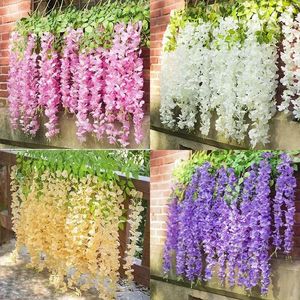 Faux Floral Greenery 110cm Wisteria Artificial Flower Hanging Garland Vine Fake Flower Ivy Leaf Silk Flowers Home Garden Wedding Decoration Flowers 231123