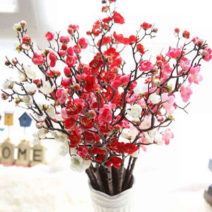 Faux Floral Greenery Flower Artificial Cherry Spring Plum Peach Blossom Rama 60cm Flower Flower Piesta para la fiesta de bodas J220906