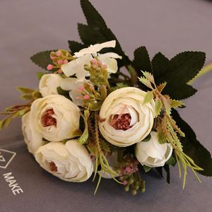 Faux Floral Verdure Camélia Fleur Simation Bouquet Thé Rose Soie Art Décoration Pographie Props Mariage Ensemble Bud Fleurs En Plastique Otqe7