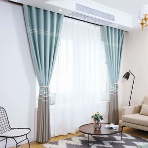 Cortina opaca de lino de imitación para decoración del hogar para sala de estar, ventana a rayas, dormitorio, decoración moderna W220421