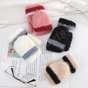 Gants à rabat demi-doigt tricotés en Faux vison pour femmes et filles, gants confortables d'extérieur et d'hiver pour noël