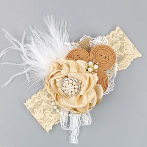 Plume en mousseline de mousseline en mousseline de mousseline de diamant nouveau-né pour bébé photoproples Accessoires de cheveux Little Princess Pearl Stone Lace Bandbands