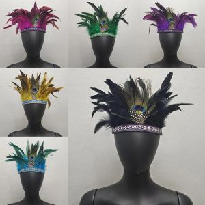 Tocado de plumas, diadema ajustable de tribu india bohemia, Tiara, corona, accesorio para el cabello para Festival, Carnaval, suministros para fiesta de Halloween