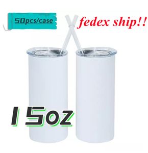 Sublimación de barco FedEx, vaso recto de 15 oz, vasos delgados de acero inoxidable delgados con tapas, taza de viaje con aislamiento al vacío, regalo para niños