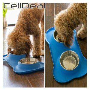 Alimentadores Bandeja de silicona para lamer perros Cachorro de mascotas Alimentación para gatos Plato de acero inoxidable Tazón Colocación de alimentación de alimentos Vajilla anti desbordamiento envío gratis