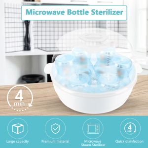 Alimentation en bouteille micro-ondes stérilisateur stérilisateur à vapeur s'adapte à 6 bouteilles de bébé pour les bouteilles de bébé.