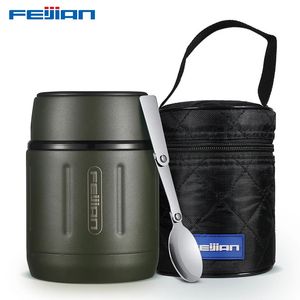 FEIJIAN 500ml Food Thermos 316 Stainless Steel Vacuum Insulated Food Jar With Spoon Kids Lunch Box 240106