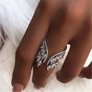 Femme Angel Wings Ring 100% 925 Sterling Silver Diamond Zircon CZ Engagement Bands de mariage Anneaux pour femmes Bijoux Finger Gift