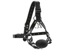 Female Black Leather Harness Open Mouth Ball Gags Stainless Steel Nose Hook Bondage Device Adult Passion Flirting BDSM Sex Games P3604340