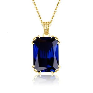 Femme bleu saphir collier pendentif pur 925 argent tendance femmes bijoux rectangulaire Colgante Bizuteria pendentifs Pierscionki 240112