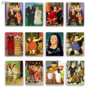 Pintura al óleo sobre lienzo famosa de Fernando Botero, cartel de baile de pareja gorda e impresión de arte de pared, imagen para la decoración del hogar de la sala de estar