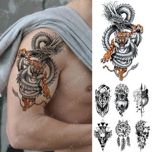 Festival Dragon Tiger Cross étanche tatouage temporaire autocollant corporel art indien faux tatouages transfert d'eau tatoo femmes hommes 240408