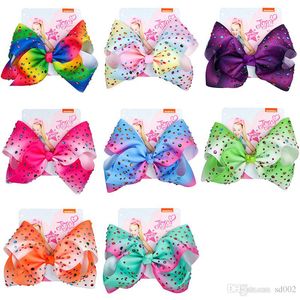 Festival Party Enfants Couleur Diamant 8 Pouces Cheveux Arcs Barrette Grand Jojo Siwa Bowknot Épingle À Cheveux Accessoires 7 2gf Ww