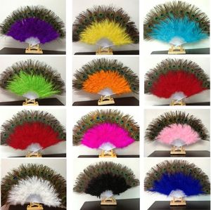 Festive Party Favor Peacock Feather Hand Fan Dancing Bridal Party Supply Decor Style chinois Fans de danse classique pour PartySupplies LT148