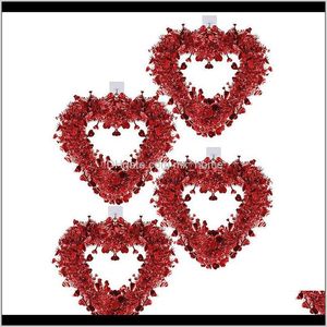Suministros festivos para la fiesta Inicio Gardenpack Red Valentine Heart Wreaths Formado con corazones de aluminio Colgando Decoraciones Día de San Valentín Decorativo FL