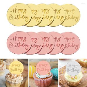 Fournitures de fête 10 pièces joyeux anniversaire Cupcake Toppers or acrylique cercle Dessert gâteau bricolage décorations insérer carte enfants fête