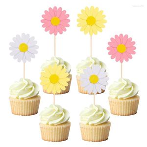 Fournitures festives 20 pièces, décorations de gâteau multicouches en forme de marguerite 3D, blanc, rose, jaune, décorations de fête d'anniversaire, de mariage