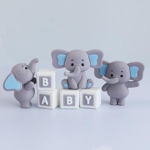 Suministros festivos Cake Topper Baby Shower Elefante de dibujos animados Muñeco de goma suave Ornamento Gris Niños Decoración Home Car Dress Up