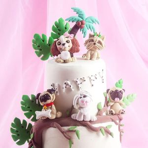 Suministros festivos Perro de dibujos animados Woodland Animal Cake Topper Cute Soft Pottery Forest Jungle Safari Dogs Cupcake Decor 1st Birthday Party Favor