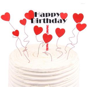 Fournitures de fête joyeux anniversaire gâteau Topper coeur forme lettre rose rouge haut drapeau décoration pour garçon fête mariage