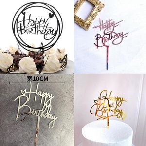 Suministros festivos, adorno para tarta de feliz cumpleaños, decoraciones con inserción de corazón de amor, letras acrílicas doradas y plateadas para fiesta infantil