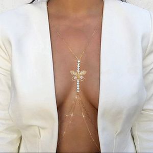 Festif polyvalent brillant cou taille papillon chaînes corps chaîne Sexy Super brillant plein diamant poitrine chaîne bijoux pour femmes