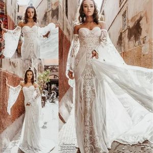 2022 Nuevos vestidos de novia de sirena bohemia de corazón salvaje con mangas largas Rue De Seine Apliques de encaje vintage Vestido de novia robes de mari￩e CG001