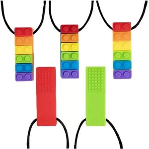Fidget Toys – bloc de construction sensoriel en Silicone, anneau de dentition, collier pour enfants, jouets de décompression