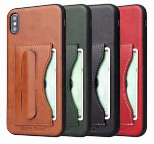 Fierre Shann PU Kick Stand porte-carte pour iPhone Xs Max XR X 8 7 6s Plus étui pour Samsung Galaxy S8 S9 Plus Note 8 Note 9 arrière Co3532281