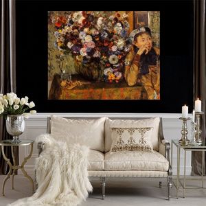 Figurative Art Woman Seated Beside Flowers Edgar Degas Handcrafted Romantic Artwork Perfect Wall Decor for Living Room