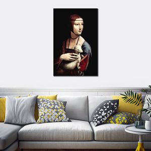 Figure Canvas Art Portrait of A Lady with An Hermine Handmade Leonardo Da Vinci's Artwork for Classic Home Decor