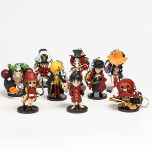 Figurines Jouets One Piece Keychain PVC Action Figure Modèle Jouet Chapeau De Paille Pirates Luffy Zoro Sanji Robin Nami Bell Porte-clés 9Pcs / Set