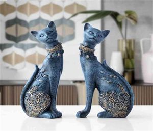 Figurine Decorative Resin Cat Statue for Home Decorations European Creative Wedding Gift Animal Decor Sculpture 210827214C4602535