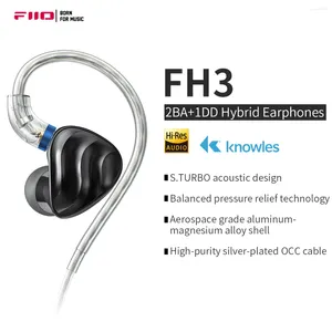 FiiO FH3 2BA 1DD Knowles pilote hybride dynamique plaqué béryllium écouteurs intra-auriculaires IEM S.TURBO conception acoustique coque en alliage MMCX