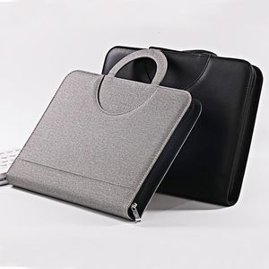 Filing Supplies A4 Portable File Folder with Binder Organizer Manager Office Document Pad Briefcase PU Leather Padfolio Bag Black Gray 230706